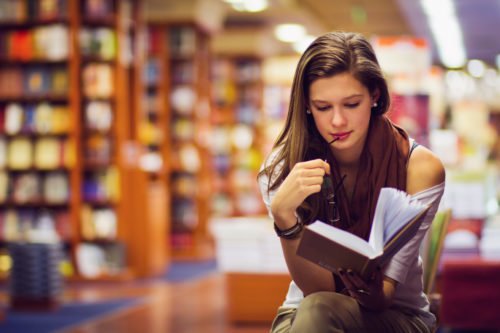 girl in a library